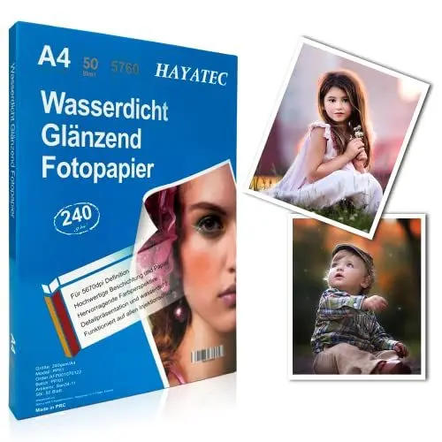 Produktbild: 50 Blatt Fotopapier A4 hoch glänzend Tintenstrahldrucker 240g/m² Fotopapier Fotokarten Photokarten Sofort Trocken Wasserfest Hochweiß Fotoblätter