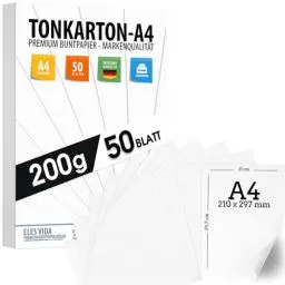 Produktbild: 50 Blatt Papier 200g/m² Weiß Matt, PREMIUM PAPIER Reinweiß DIN A4-21 x 29,7 cm - Druckerpapier unbedruckt Digitaldruckpapier, Laserdrucker & Tintenstrahl - Fotopapier - Beidseitig bedruckbar TONKARTON