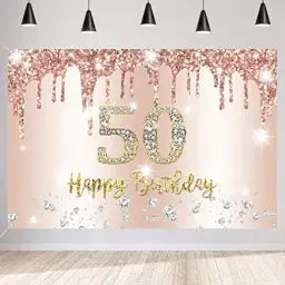 Produktbild: 50. Geburtstag Deko Frauen, Glitzer Roségold Stoff Schild Plakat Geburtstagsfeier Dekoration, 50. Geburtstag Hintergrund Banner Frau