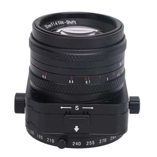 Produktbild: 50 Mm F1,4-F16 APS C Tilt-Shift-Objektiv für M4/3 Port G1 G2 E PL1 E PL2 Kamera, Stufenlose Blende, Keine Stabilisierung, Manueller Fokus