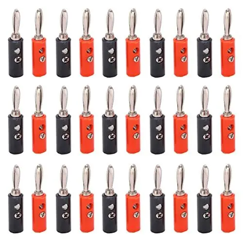 Produktbild: 50 Stk. JT‑002 Bananen-Lautsprecherkabelverbinder aus Vernickeltem Messing Bananen-Lautsprecherstecker 4 Mm Schwarz und Rot
