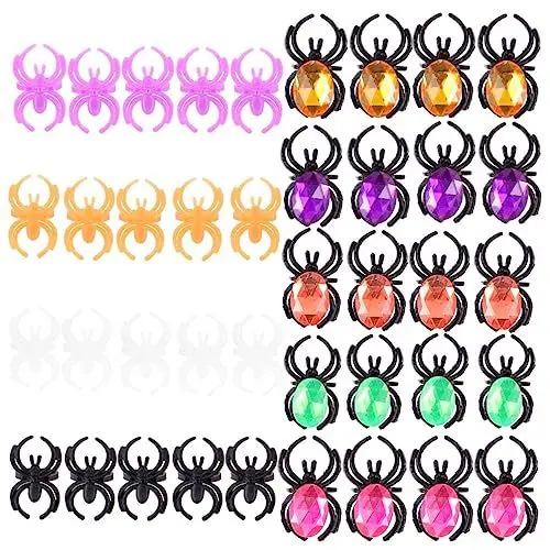 Produktbild: 50 StüCk Halloween Spinnenringe - Bunte Plastikringe FüR Partydeko, KostüMzubehöR, Kinder Mitgebsel, 25 Mit Diamant, 25 Ohne, 1.38 X 0.79 X 0.59 Zoll