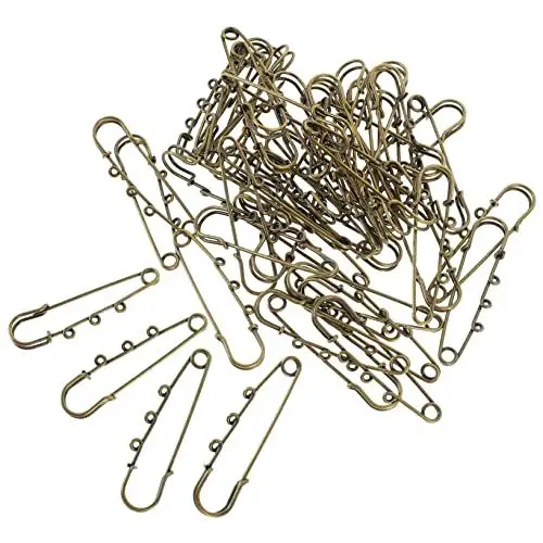 Produktbild: 50 Stück 3-Loch-Sicherheitsnadel Stangenstift mit DREI Löchern hochzeitszubehör Sicherheitsbroschen Kiltnadel Decke Stift Quilten Legierung Kunsthandwerk Schalschnalle Rock Schmuck