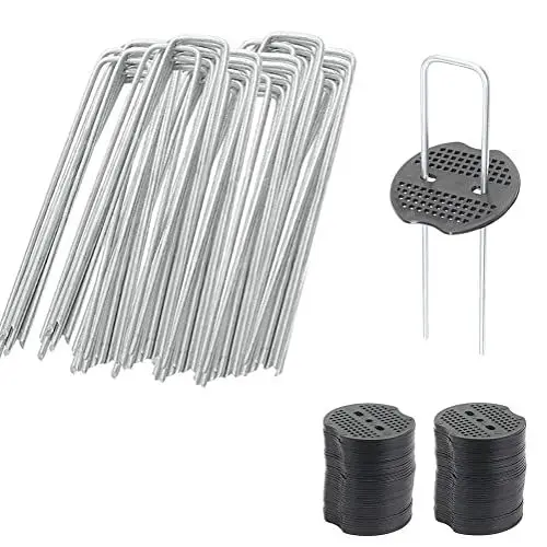 Produktbild: 50 Stück Erdanker für Gartenarbeit Erdanker Bodenanker Erdanker für Unkrautvlies Heringe für Zelt Erdanker verzinkt,2,5 mm Durchmesser, 15 cm Lang·· 4 cm Breit, Mit 50PCS Pufferscheibe