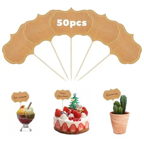 Produktbild: 50 Stück Fähnchen zum Beschriften, Leere Zahnstocher Flaggen Buffet Schilder Käse Marker Cupcake Topper Flaggen Kennzeichnung Kraftpapier Flaggenpicker für Party Kuchen