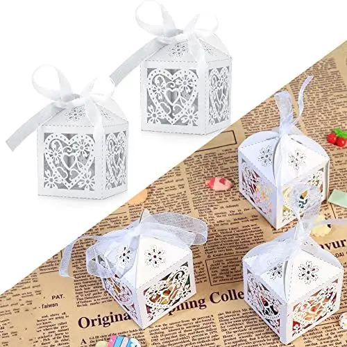 Produktbild: 50 Stück Gastgeschenke Hochzeit Geschenkbox, Süßigkeiten Kasten, Geschenk Schachteln für Tischdeko Dekoration - Weiß