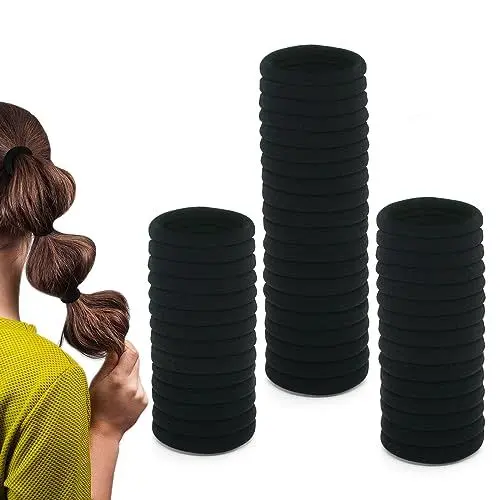 Produktbild: 50 Stück Haargummi Damen, Haargummis Schwarz Ohne Metall Weich Elastische Haar Bobbles für Herren Damen Mädchen Kinder, Nahtlose Haarbänder Pferdeschwanz für Dickes Haar (Schwarz)