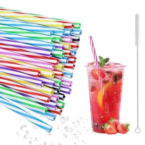 Produktbild: 50 Stück Hart Wiederverwendbare Strohhalme, Spülmaschinengeeignet strohhalme plastik, Trinkhalme für Smoothies, Saft, Cocktail, Heißgetränk(0,25 Zoll Durchmesser, 9.05 Zoll lang) (50)