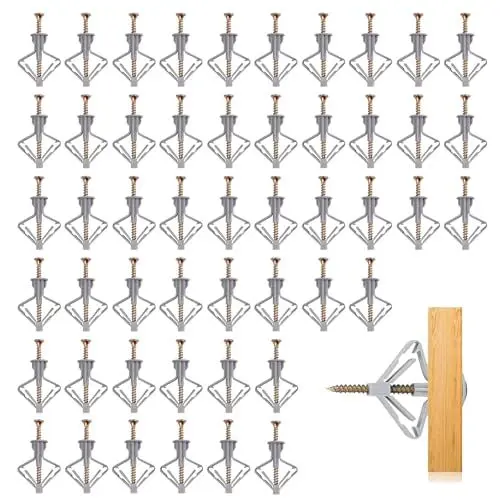 Produktbild: 50 Stück Hohlraumdübel Butterfly, Gipskartondübel mit 50 Stück Schrauben Spreizdübel 8 MM Plasterboard Dowels Trockenbaudübel für Gipskarton Hohlwand Gipsfaserplatten