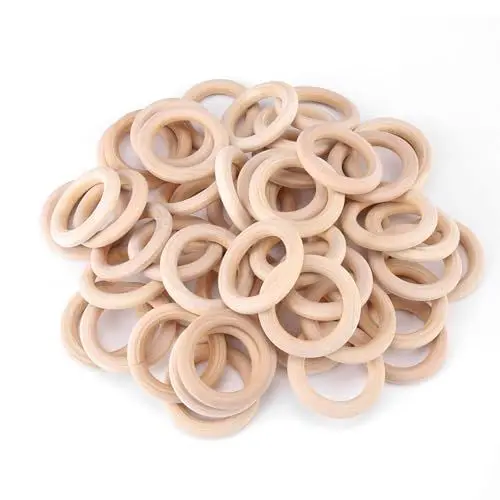 Produktbild: 50 Stück Holzringe zum Basteln, Natürliche Holz Ringe, Holzringe Zum Basteln Baby, Makramee Ringe für DIY Handwerk Ring Anschlussstück Schmuck Makramee Armband Anhänger Hängende Dekoration Ringe 50mm