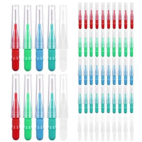 Produktbild: 50 Stück Interdentalbürsten, Zahnzwischenraumbürsten Zahnreinigung Zwischenräume mit Überzug, Zahnbürste Zwischenräume zur Reinigung Zwischen Erhaltung der Mundgesundheit (5 Farben)