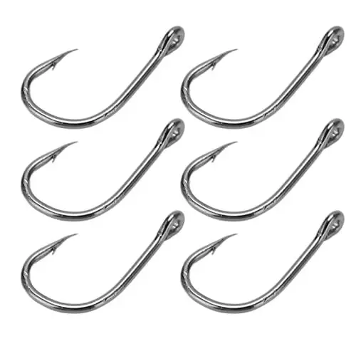Produktbild: 50 Stück J-Haken Octopus Circle Hooks, viele Arten von Spezifikationen, Angelhaken aus Karbonstahl mit Widerhaken und Löchern, Angelhaken für Iseama Angelhaken aus Karbonstahl mit (7#)