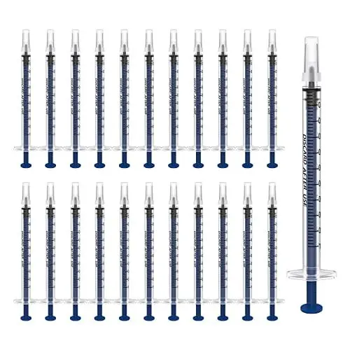 Produktbild: 50 Stück Kunststoff Spritzen 1ml, Einwegspritze Plastikspritze&Futterspritze Dosierspritze in Einzelverpackung. Ideal für feine Dosierungen, Hobby, Handwerk und Haustiere (50, 1ml)