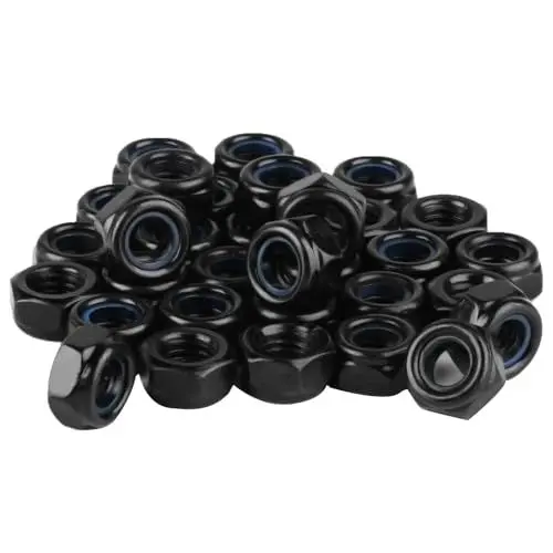 Produktbild: 60 Stück M6 Muttern Set, Selbstsichernde Muttern Schwarz, Sechskantmuttern, DIN 985 Edelstahl Sicherungsmuttern Stoppmuttern mit Klemmteil, Metrisch Gewinde Kontermuttern mit Nylon für Schrauben