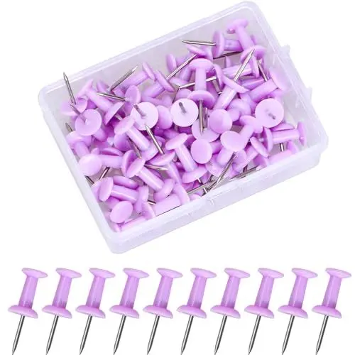Produktbild: 50 Stück Pinnadeln Dauerhaft Pins Lila Reißzwecken Reißnägel mit Plastikbox Pinnwandnadeln Wiederverwendbar Push Pins für DIY Bulletin Board Kork Boards Markieren Reise Routen Adressen