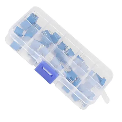 Produktbild: 50 Stück Potentiometer mit 10 Werten, Blaues Variables Widerstands-Trimmer-Pot-Sortiment Elektronische Komponente 3296W