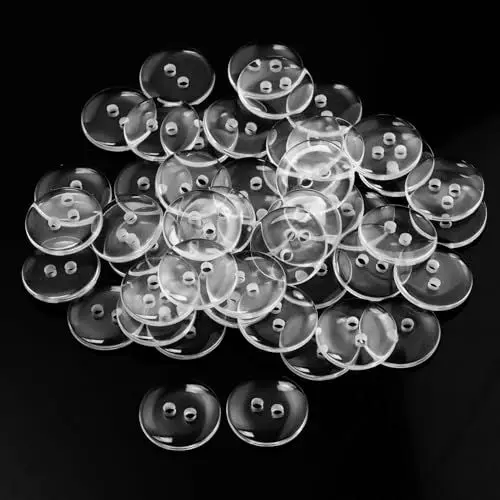 Produktbild: 50 Stück Transparent Knöpfe, 15 mm Reversibel zum Annähen, 2 Löcher Buttons für Bekleidung, Bettwäsche, Handwerk und Nähen