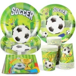 Produktbild: 50 Teile Fußball Partygeschirr Set,Fussball Geburtstag Deko Pappgeschirr Pappteller, Becher, Servietten Party Dekoration für 10 Gäste Kindergeburtstag Party Dekoration Geschirrset Kinder