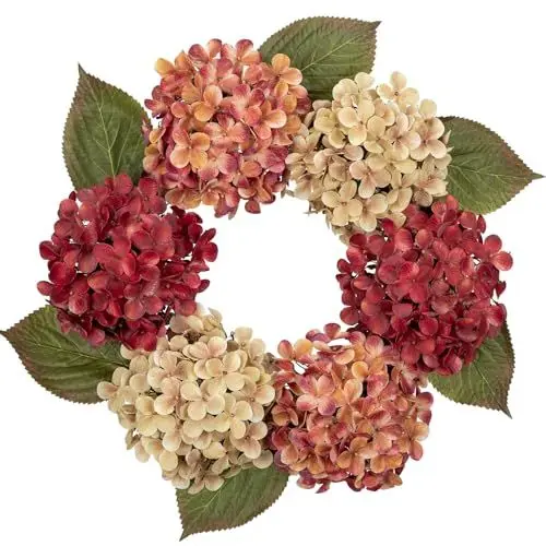 Produktbild: 50 cm Künstlich Hortensien Herbstkranz Künstlich Türkranz Künstlich Herbstkranz für Halloween, Thanksgiving-Kranz-Ideen für Ihre Haustür, Innen-und Außendekoration Tisch Herbst Dekoration