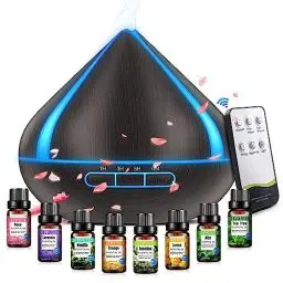 Produktbild: 500 ML Diffuser Für Ätherische Öle Mit 8 Ölen, Aromatherapie-Diffuser Mit Fernbedienung, 4 Timer, Automatische Wasserlose Abschaltung Für Großer Raum Schwarz