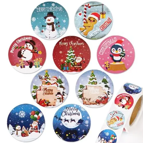 Produktbild: 500 Stück 2,5cm Weihnachtsaufkleber selbstklebend Weihnachtssticker Wehinachtsgeschenk Sticker Aufkleber Geschenkaufkleber für Weihnachten Geschenk Scrapbooking Dekoration Etiketten (9 Stile (D))