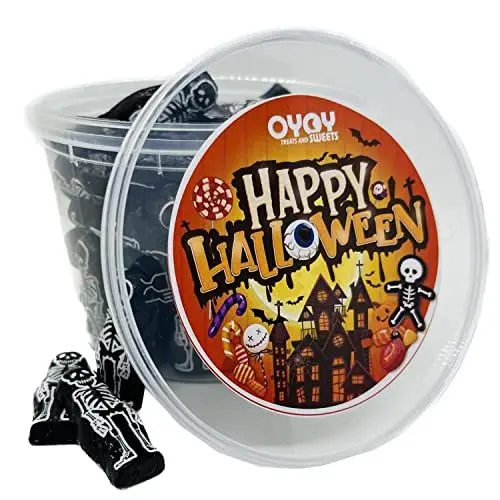 Produktbild: 510g Halloween Schoko-Skelette aus Milchschokolade I ca. 70 Stück I in einem Party Bucket I Ideal für Halloweenparties oder als Füllung für den Süßigkeitenkorb