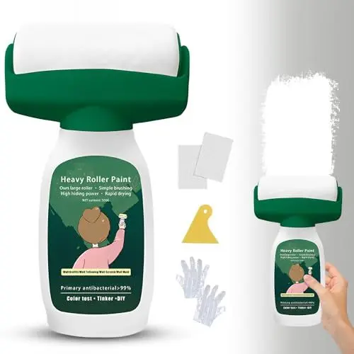 Produktbild: 500g Wandfarbe Ausbessern Weiß Roller, 2 in 1 Ausbesserungsfarbe Weiss Roller, Wand Reparatur Rollbürste mit Wandreparaturpaste, Wand Ausbessern Roller für Graffiti Kratzer und Beschädigte Wände