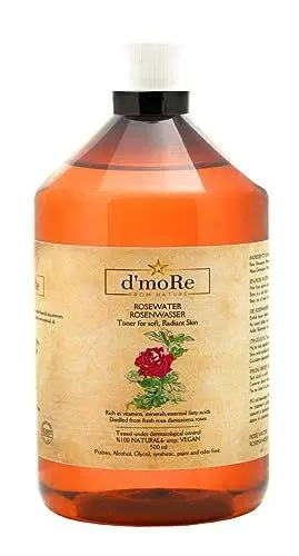 Produktbild: 500ml Bio-Zertifiziert Rosenwasser d`moRe - 100% Reines Rosenwasser- Ohne Konservierungsstoffe - Enthält wertvolles Rosenöl- Natürliches Rosenwasser -Vegan -