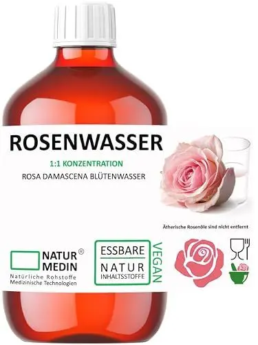 Produktbild: 500-ml ROSENWASSER HYPOALLERGEN Essbares Gesichtswasser 100% naturrein NATURMEDIN®