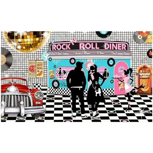 Produktbild: 50er Retro Restaurant Hintergrund Großes Banner Partydekoration Fotografie Fotoleinwand Photobooth 3x2,4M