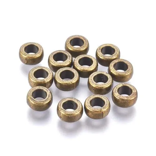 Produktbild: 50stk Metallperlen Set Tibetischen Zwischenperlen Spacer Rondelle Ring Großlochperlen mit 3mm Loch Bronze Schmuckzubehör Bead Charms, Bastelperlen zum Auffädeln