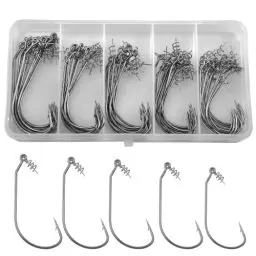 Produktbild: 50stk Twistlock Angelhaken mit Zentrierstift Bass Worm Angelhaken Ungewichtete Swimbait Hooks Kit für Weichplastikköder Köder 5 Größen