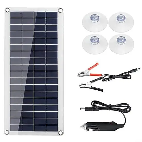 Produktbild: 50W Solar Panel Kit, Tragbares Solarpanel, 12V Trickle Ladegerät Wartung Boot RV Auto, Spannungsregler Polykristallines Silizium Notstromversorgung für Wohnmobil Trailer Boot