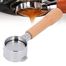 Produktbild: 51 Mm Siebträger 2 Ohren Bodenloser Kaffeegriff Kaffeemaschinenteile Edelstahl für Delonghi ECO310 (C1 Typ Buchenholz)