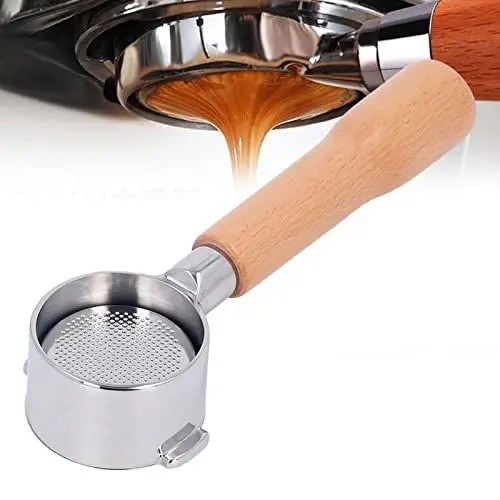 Produktbild: 51 Mm Siebträger 2 Ohren Bodenloser Kaffeegriff Kaffeemaschinenteile Edelstahl für Delonghi ECO310 (C1 Typ Buchenholz)