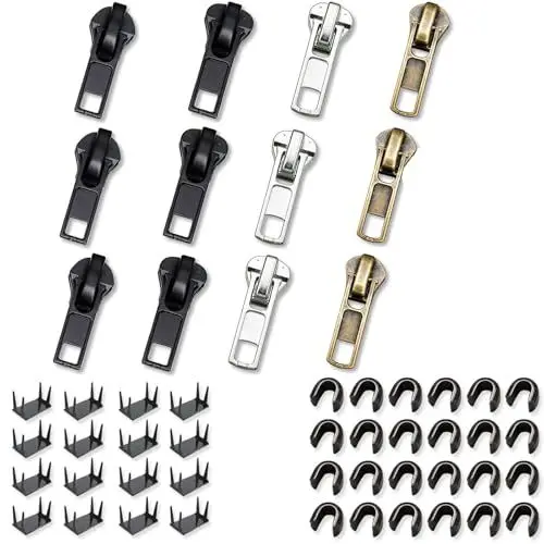 Produktbild: 52 Stück Reißverschluss Reparatur Set, Ersatz Zipper für ReißVerschluss, Abnehmbare Reißverschlusszieher, Zieher Metall Reißverschluss Zipper für Jacke Jeans Nähen DIY Basteln