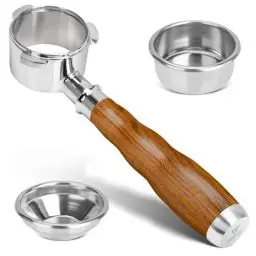 Produktbild: 54MM Bottomless Portafilter 3 Ears, Siebträger 54mm Fits Breville Barista BES870/878/880 Machine,with 2 Filter Baskets, Walnut Handle