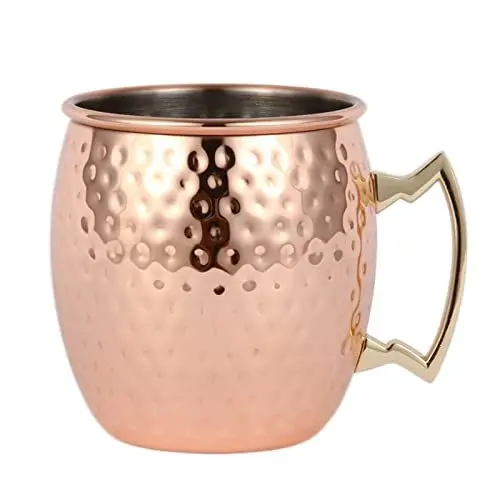 Produktbild: 550 Ml Moscow Mule Becher, Edelstahl-Kupferbecher mit Ergonomischem Griff, Gehämmerter Weinbecher, Kreativer Cocktailbecher, Mule-Glasbecher für Zuhause, Küche, Bar, Getränke, Mojito