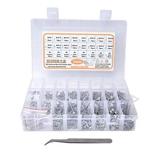 Produktbild: 580 Stück Schrauben Muttern Unterlegscheiben Kit 304 Edelstahl Zylinderkopf Innensechskantschrauben Muttern Unterlegscheiben Schrauben für Zuhause,Nuss