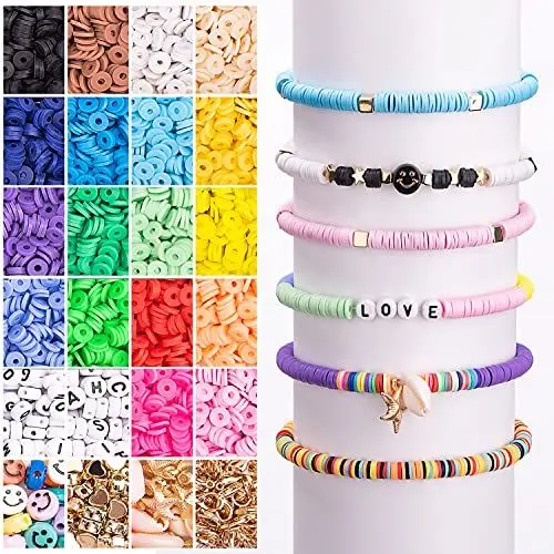 Produktbild: 5800 Stück Clay Beads 18 Farben Runde Flache Polymer Clay Perlen With Angle Number DIY Bastelset Für Schmuckherstellung, Halsketten, Fußkettchen, Armband Bastelset Für Festivalgeschenk