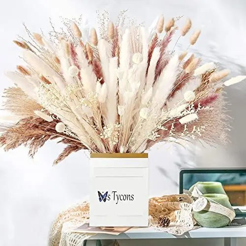 Produktbild: 58Stück Pampasgras Getrocknet Natürliche weiß Trockenblumen Deko DIY Trockene Blüten Strauß,Pampasgras-Bouquet Schilfblume Deko Ideal for Boho Wohnzimmer-Schlafzimmer-und Vasen