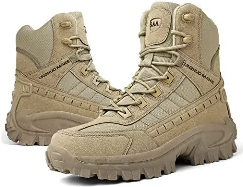 Produktbild: 5.AA B2100 Stiefel Herren Wanderschuhe Army Combat Boots mit YKK-Zipper Verschleißfest rutschfeste Outdoor Trekkingschuhe Militär & Einsatzstiefel Wüstengelb 41EU