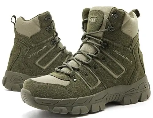 Produktbild: 5.AA B21 Grüne Mittelhohe Vollleder Combat Boots Einsatzstiefel Kampfstiefel mit Reißverschluss Grün 45EU