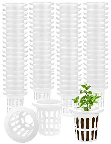 Produktbild: 5CM Höhe Garten Schlitz Mesh Runde Net Cups, 100PCS Net Cups, Leichte Wirtschaft Heavy Duty BPA freie Kunststoff Net Cups für breite Lippen Eimer Korb Topf Cups für Hydroponik Aquaponics (Weiß)