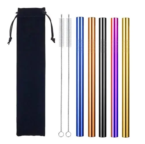 Produktbild: 5er Edelstahl Strohhalm Set,12 * 215mm Bubble Tea Strohhalme Bubble Tea Perlen Set strohhalme mit 2 Bürsten und 1 Tragetasche Wiederverwendbare & Spülmaschinenfest