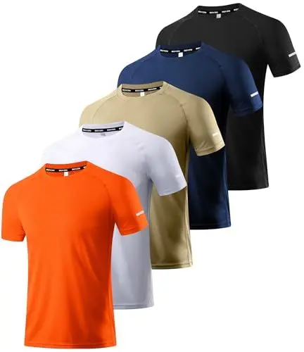 Produktbild: 5er Pack Sport Tshirts Herren, Laufshirt Kurzarm T-Shirts Schnelltrocknend Atmungsaktiv Funktionsshirt Mesh Sport Shirt Männer Sportshirt Herren Kurzarm Fitnessshirt Trainingsshirt für Männer 5P03-S