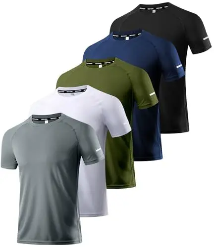 Produktbild: 5er Pack Sport Tshirts Herren, Laufshirt Kurzarm T-Shirts Schnelltrocknend Atmungsaktiv Funktionsshirt Mesh Sport Shirt Männer Sportshirt Herren Kurzarm Fitnessshirt Trainingsshirt für Männer 5P04-2XL