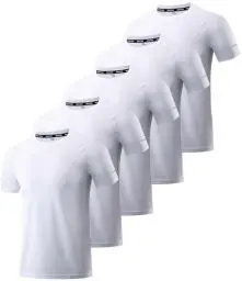 Produktbild: 5er Pack Sportshirt Herren, Funktionsshirt Herren Kurzarm T-Shirt Schnelltrocknend Atmungsaktiv Sportshirt Sommer Laufshirt Fitness Shirt Trainingsshirt Sportbekleidung für Herren White-5P05-M