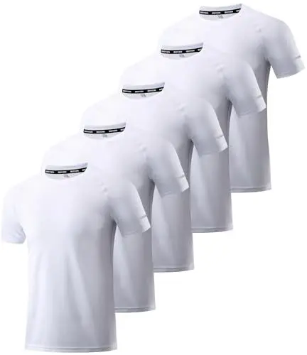 Produktbild: 5er Pack Sportshirt Herren, Funktionsshirt Herren Kurzarm T-Shirt Schnelltrocknend Atmungsaktiv Sportshirt Sommer Laufshirt Fitness Shirt Trainingsshirt Sportbekleidung für Herren White-5P05-M