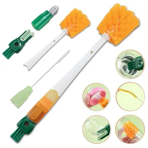 Produktbild: 5-in-1 Flaschenbürste, Lange Griff Milchflaschenbürste mit 5 Bürstenköpfen, Reinigungsbürste für Babyflaschen, Weinflaschen, Thermosflaschen, Becher, Strohhalme, Bierflaschen, Weindekanter (1er Pack)